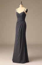 Load image into Gallery viewer, Elegant Long Spaghetti Strap Sheath Gray Chiffon Bridesmaid Dress for Wedding