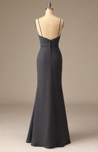 Load image into Gallery viewer, Elegant Long Spaghetti Strap Sheath Gray Chiffon Bridesmaid Dress for Wedding