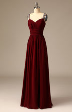 Load image into Gallery viewer, A-Line Spaghetti Strap Maroon Chiffon Bridesmaid Dress with Beading
