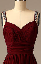 Load image into Gallery viewer, A-Line Spaghetti Strap Maroon Chiffon Bridesmaid Dress with Beading