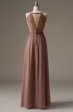 Load image into Gallery viewer, Long A-Line Beaded Sash Halter Neck Blush Chiffon Wedding Bridesmaid Dress