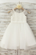 Load image into Gallery viewer, White Lace Appliqued Little Queen Flower Girl Dress for Wedding
