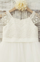 Load image into Gallery viewer, White Lace Appliqued Little Queen Flower Girl Dress for Wedding
