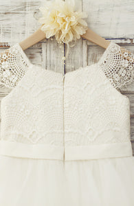 White Lace Appliqued Little Queen Flower Girl Dress for Wedding