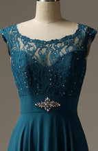 Load image into Gallery viewer, Long Beaded Turquoise Lace Chiffon Bridesmaid Dress for Ladies