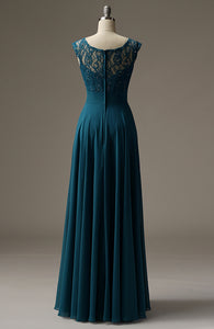 Long Beaded Turquoise Lace Chiffon Bridesmaid Dress for Ladies