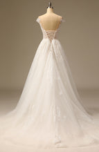 Load image into Gallery viewer, White Beaded A-Line Bridal Wedding Dress with Sweep Train