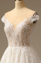 Load image into Gallery viewer, White Beaded A-Line Bridal Wedding Dress with Sweep Train