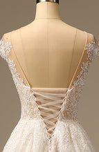 Load image into Gallery viewer, White Beaded A-Line Bridal Wedding Dress with Sweep Train