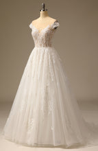 Load image into Gallery viewer, White Beaded A-Line Bridal Wedding Dress with Sweep Train