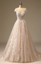 Load image into Gallery viewer, Backless Applique Lace Beaded A-Line Bridal Wedding Dress