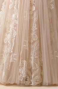 Backless Applique Lace Beaded A-Line Bridal Wedding Dress
