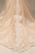 Load image into Gallery viewer, Champagne High Split Lace Appliqed Mermaid Wedding Dress with Trail